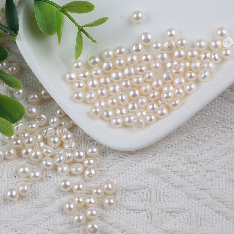 5-5.5mm grade natural genuine real pearl half drilled cultured fresh water freshwater button shape loose pearls