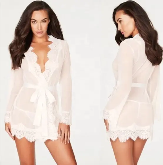 DKKTECH Factory Direct Sale NEW Chiffon Lace Robe Women's Sleepwear Plus size Transparent Women Sexy Lace Lingerie