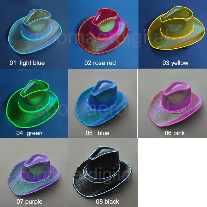 Western Style Cowboy Hat Men Colorful LED Rainbow Light Up Holographic Led Flashing Iridescent Pink Hat Women Cowgirl Cowboy Hat