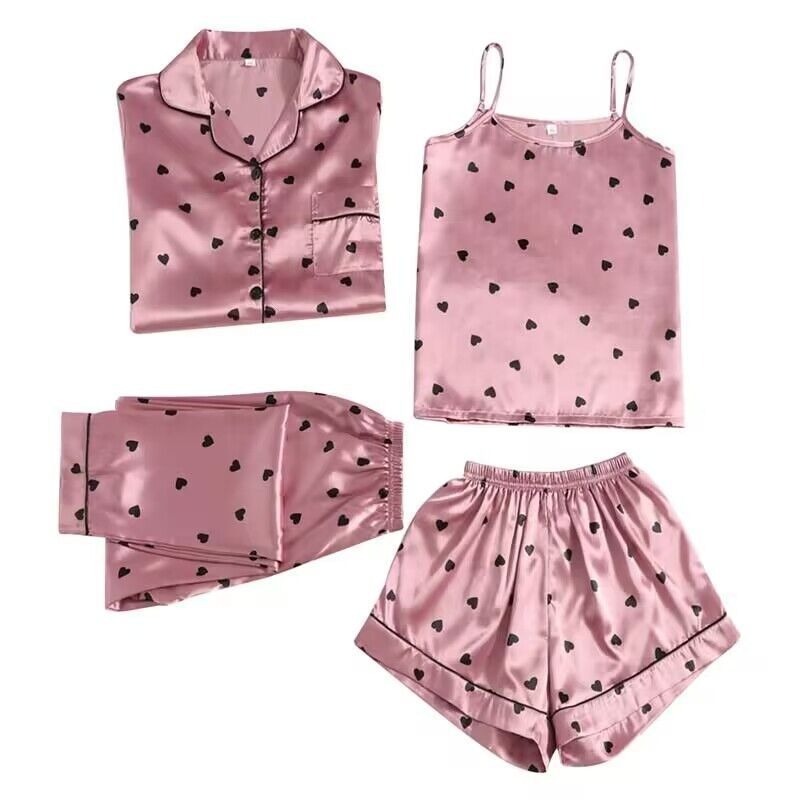 DKKtech Printing Girl Summer Spring Short Cartoon Viscose fibre Sleepwear 4 piece Set Tshirt Pyjama Nightgowns Women Pajamas