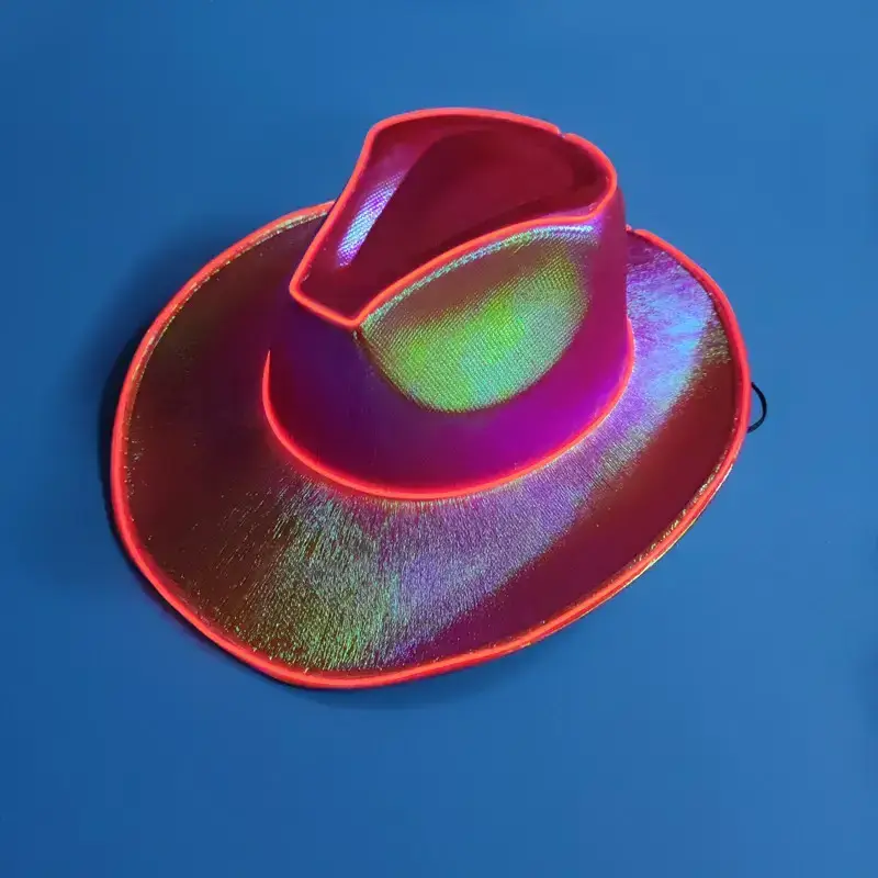 Western Style Cowboy Hat Men Colorful LED Rainbow Light Up Holographic Led Flashing Iridescent Pink Hat Women Cowgirl Cowboy Hat