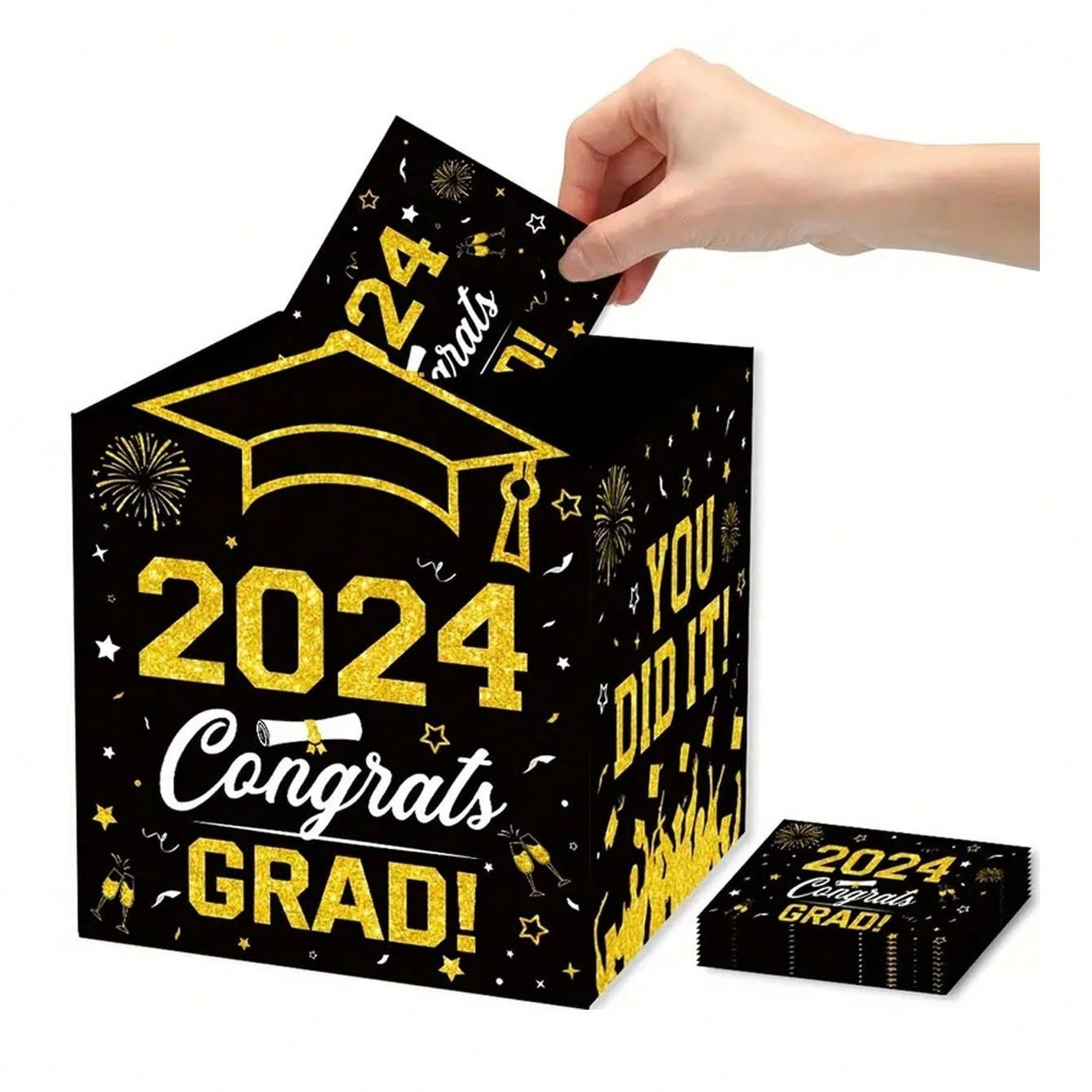 New graduation theme graduation party decoration props black gold Doctor hat ballot box suggestion box set