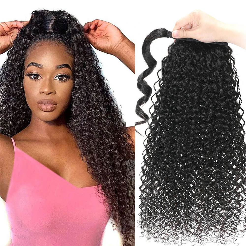 Afro Kinky Curly Human Hair Ponytail for Black Women Raw Vietnamese Hair Extensions Clip in Horse Tail Natural Human Hairpiece