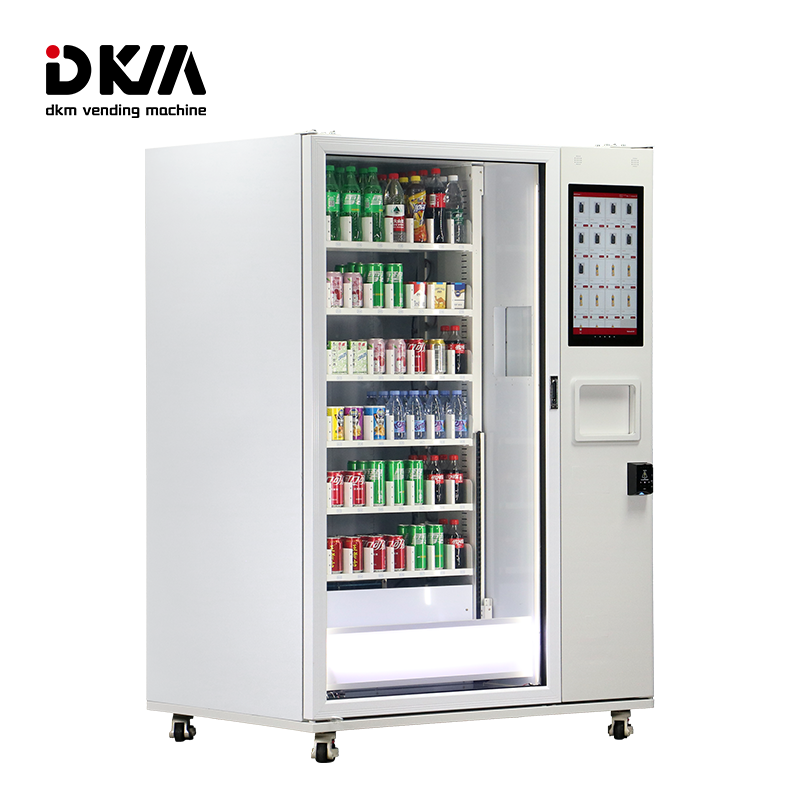 DKM digital smart touch screen food drink snack combo vending lift elevator system conveyor belt vending machine