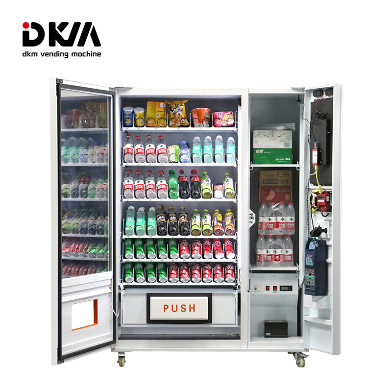 DKM custom smart large touch screen combo beverage food soft drink and snack vending machine with credit card cash coin payment