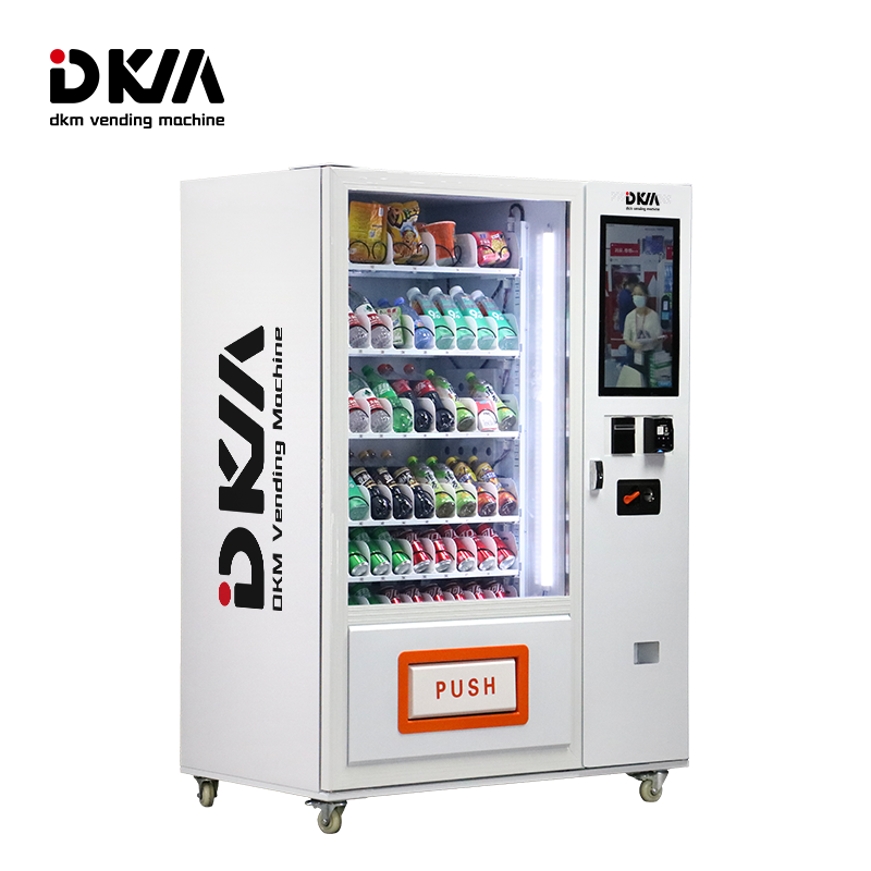 DKM custom smart large touch screen combo beverage food soft drink and snack vending machine with credit card cash coin payment