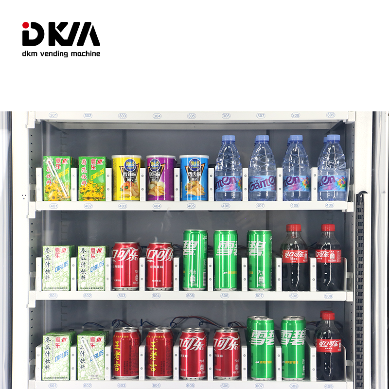 DKM digital smart touch screen food drink snack combo vending lift elevator system conveyor belt vending machine