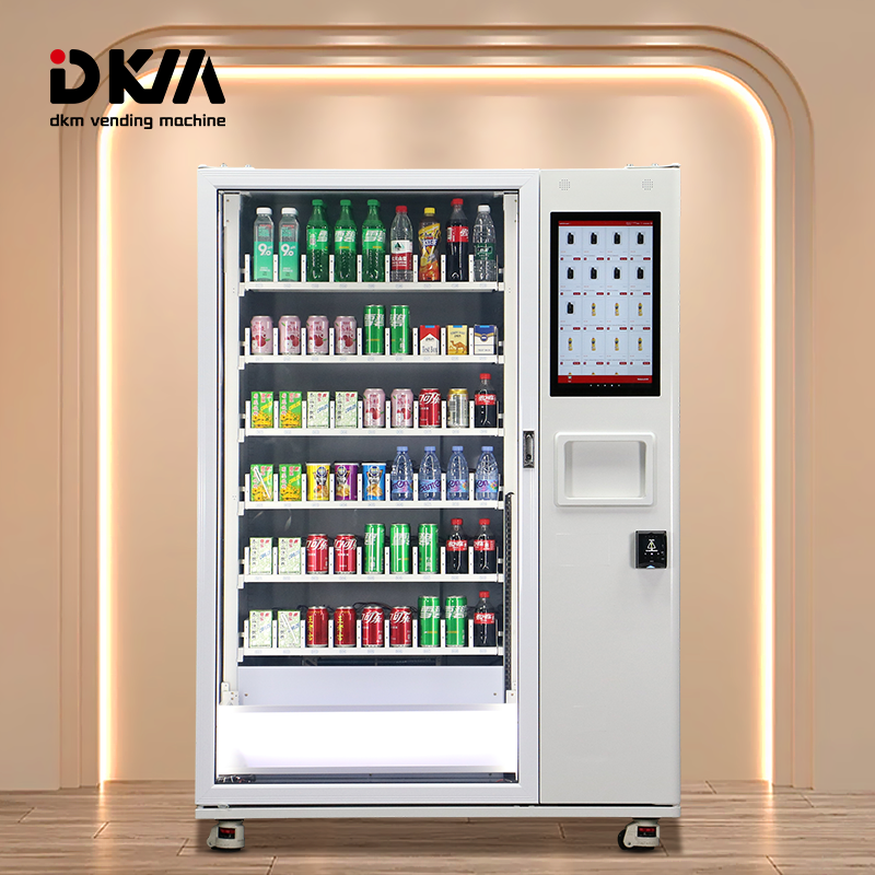 DKM digital smart touch screen food drink snack combo vending lift elevator system conveyor belt vending machine