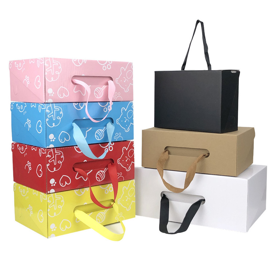 Wholesale Customized Shoe Box Folding Mailing Packaging Corrugated Printing Paper Shoe Box with Handle