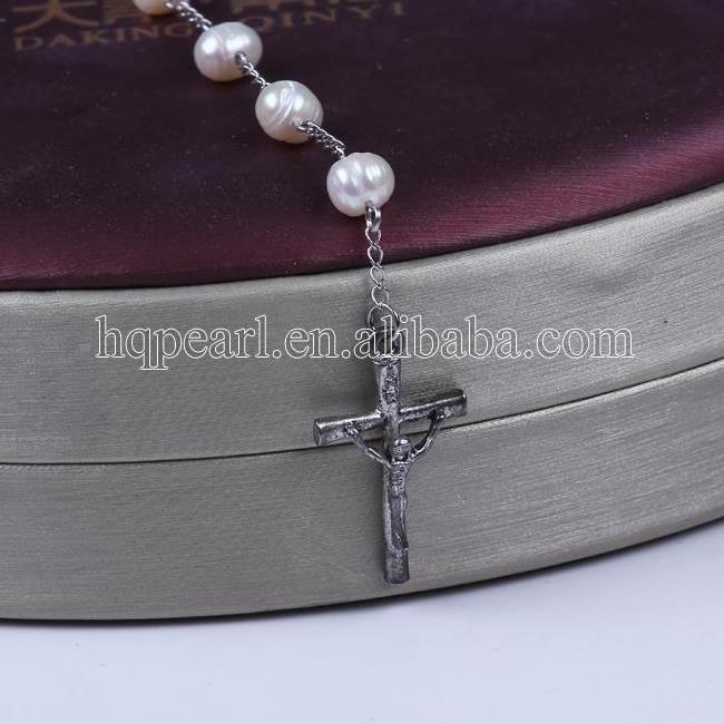 New Catholic Saint Pray Rosary Necklace Jesus Crucifix Cross Pearl Pendant