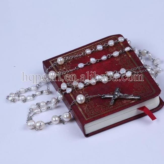 New Catholic Saint Pray Rosary Necklace Jesus Crucifix Cross Pearl Pendant