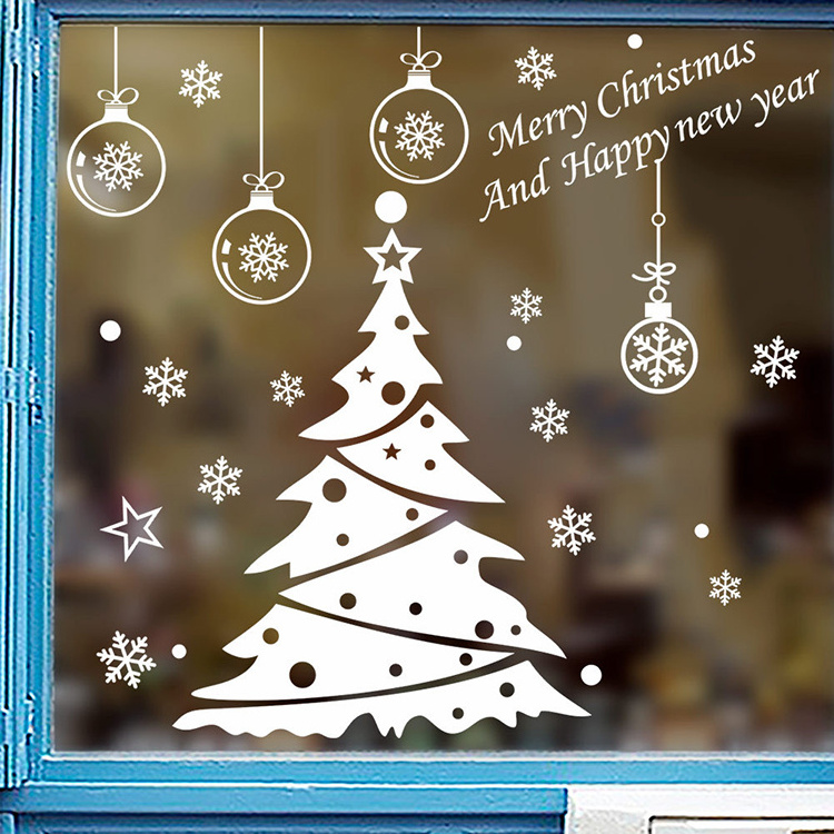 white Christmas  tree sticker Customized Merry Christmas Window Sticker For Shop Window