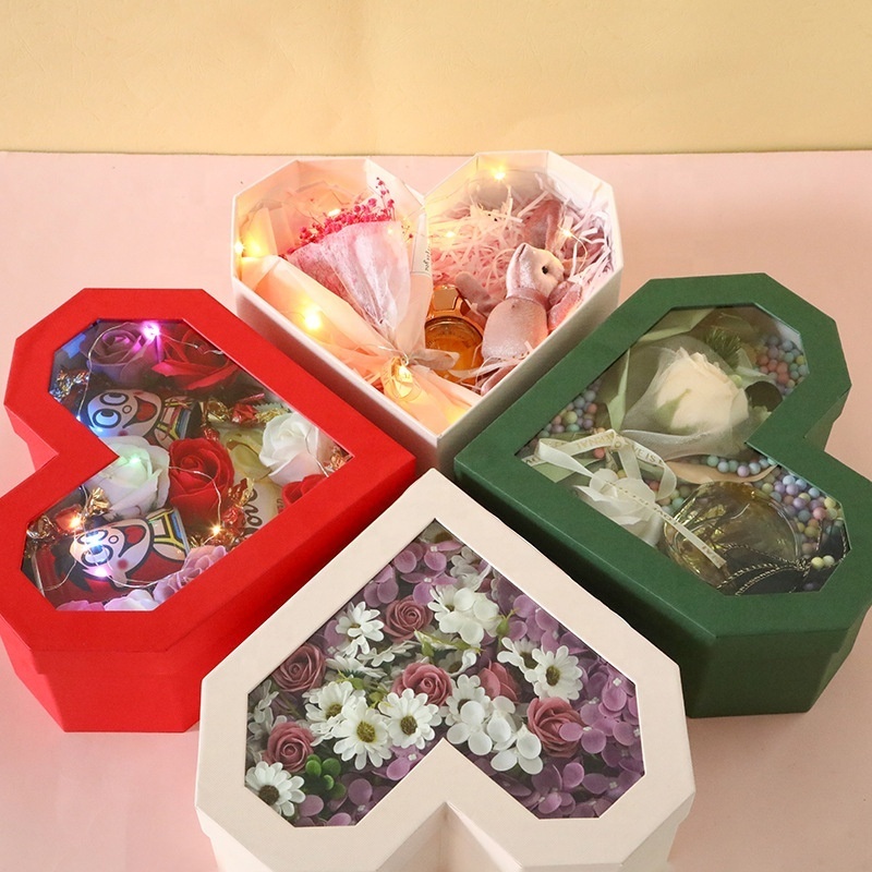 Christmas transparent window heart-shaped gift box Pink hand gift box Valentine's Day ring lipstick perfume packing box