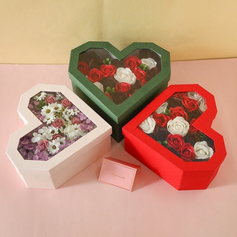 Christmas transparent window heart-shaped gift box Pink hand gift box Valentine's Day ring lipstick perfume packing box