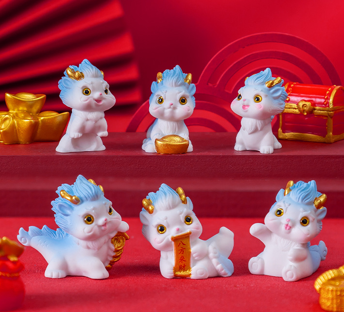 cute mini home decorative figures resin chinese new year dragon decoration 2024 small animals garden pots& planters figurine toy