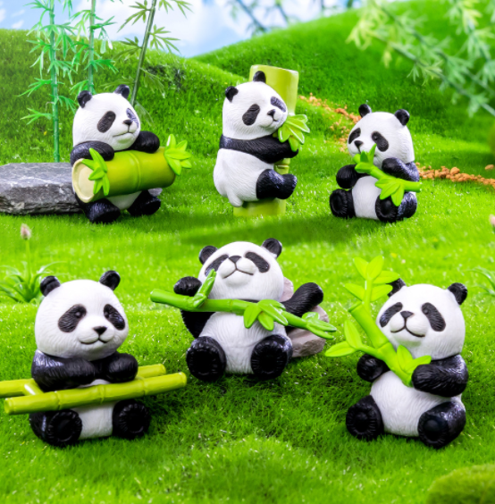 promotional kids figure children toys wild zoo panda eat bamboo plastic PVC animals miniature for keychain DIY garden