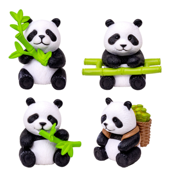 promotional kids figure children toys wild zoo panda eat bamboo plastic PVC animals miniature for keychain DIY garden