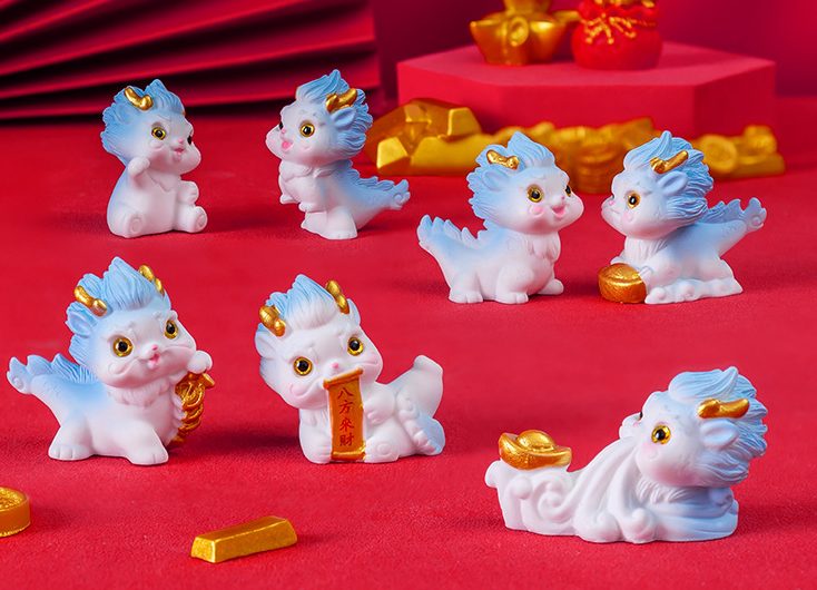 cute mini home decorative figures resin chinese new year dragon decoration 2024 small animals garden pots& planters figurine toy