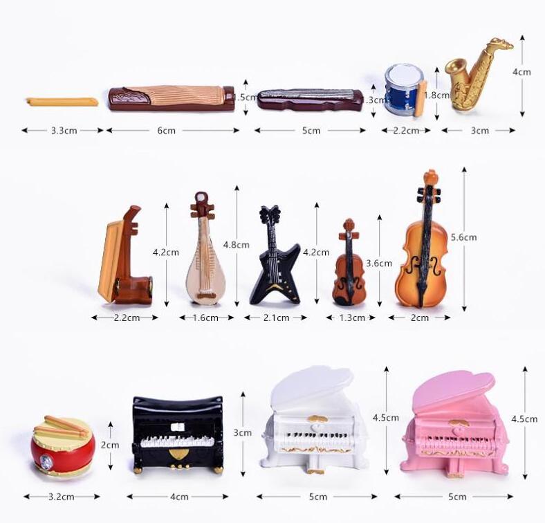 Chinese lute Zither  erhu Pipa  violin percussion sax guitar black pink white Piano figurines resin music