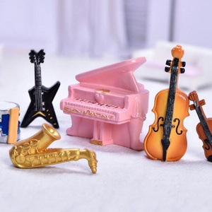 Chinese lute Zither  erhu Pipa  violin percussion sax guitar black pink white Piano figurines resin music