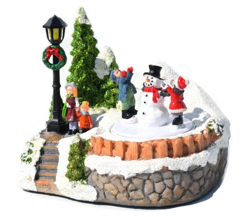 resin decoration music people trees snow christmas village houses led light set