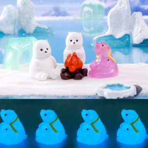 wholesale 3d cartoon resin craft pond iceberg Igloo campfire bonfire white polar bear christmas figurine and sculpture mini toys