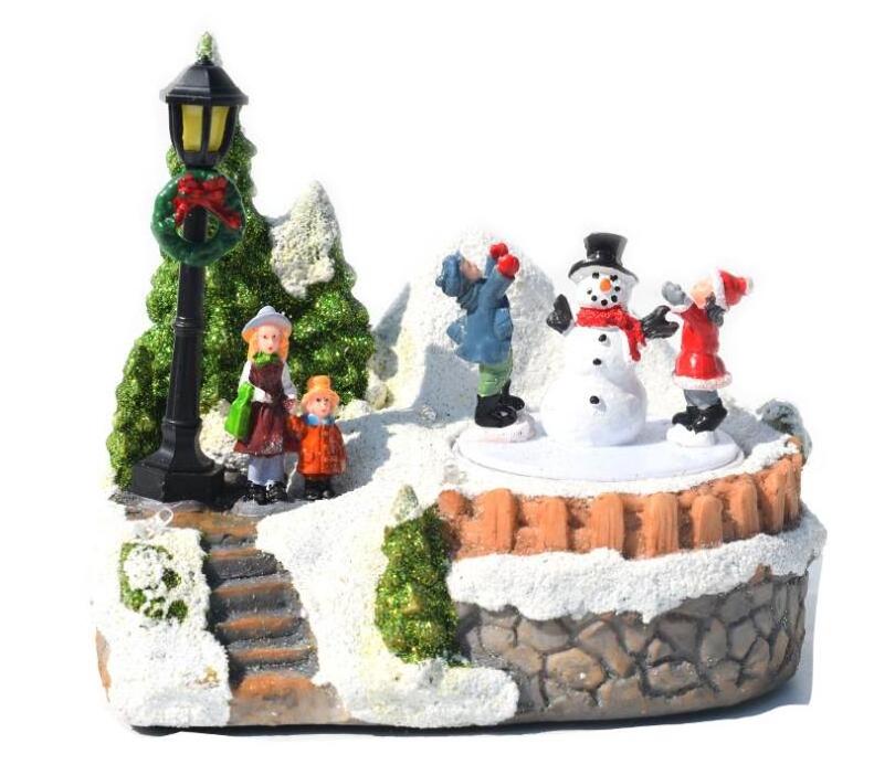 resin decoration music people trees snow christmas village houses led light set