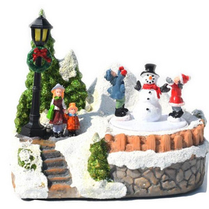 resin decoration music people trees snow christmas village houses led light set