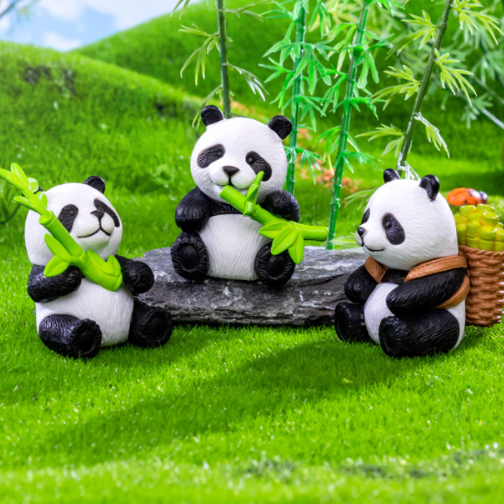 promotional kids figure children toys wild zoo panda eat bamboo plastic PVC animals miniature for keychain DIY garden