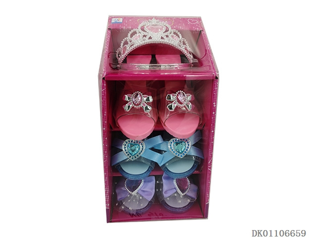 Child Girl Pretend Toys Play House Dressing Jewelry Beauty Cosmetic Accessories Make Up Set Princess Crown Shoe Set Toys For Kid