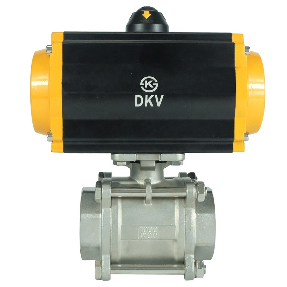 DKV pneumatic 2 way ball valve DN50 stainless steel 304 316 3pcs female thread double acting Pneumatic Actuator Ball Valve