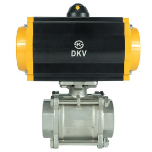 DKV pneumatic 2 way ball valve DN50 stainless steel 304 316 3pcs female thread double acting Pneumatic Actuator Ball Valve