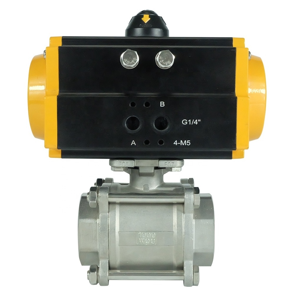 DKV pneumatic 2 way ball valve DN50 stainless steel 304 316 3pcs female thread double acting Pneumatic Actuator Ball Valve