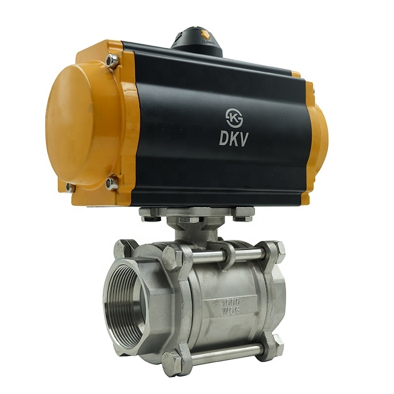 DKV pneumatic 2 way ball valve DN50 stainless steel 304 316 3pcs female thread double acting Pneumatic Actuator Ball Valve