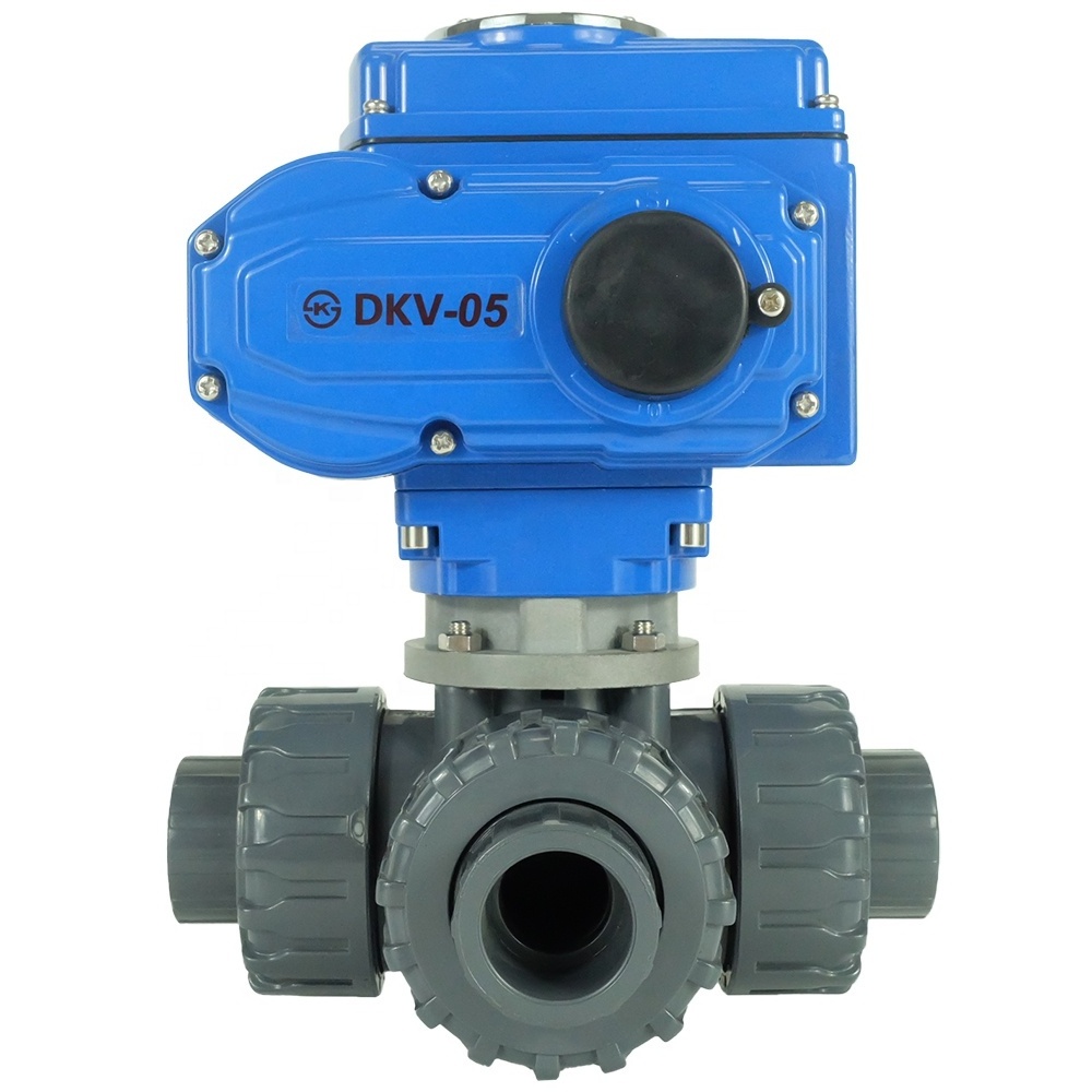 DKV electric pvc 3 way ball valve 3'' DN50 DN150 Electric actuator 380v 2 inch plastic thread electric ball valves Double Union