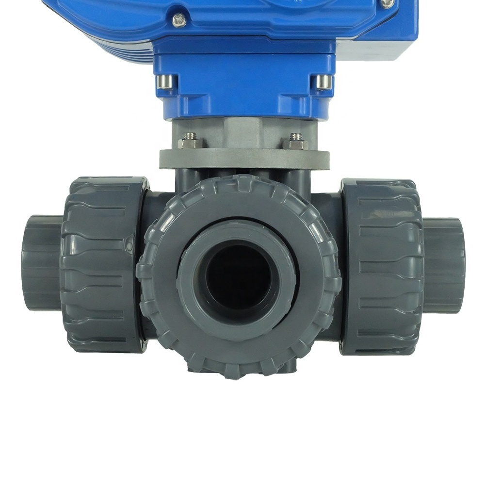 DKV electric pvc 3 way ball valve 3'' DN50 DN150 Electric actuator 380v 2 inch plastic thread electric ball valves Double Union