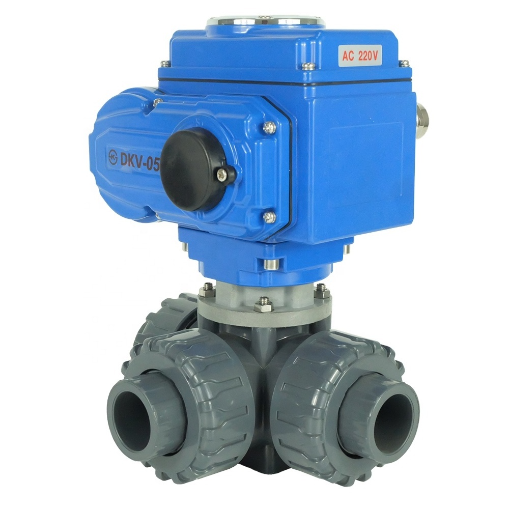 DKV electric pvc 3 way ball valve 3'' DN50 DN150 Electric actuator 380v 2 inch plastic thread electric ball valves Double Union