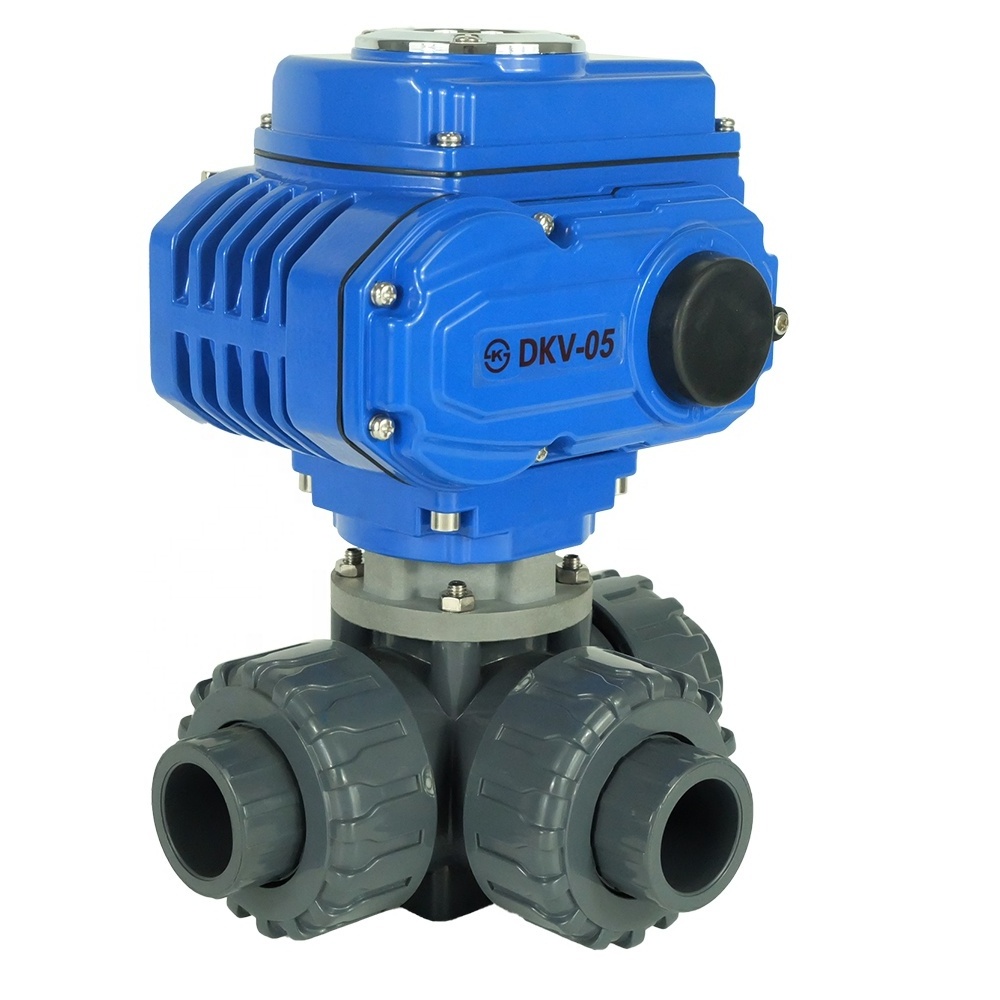 DKV Electric UPVC 3-way ball valve hunter irrigation system female threaded DN50 Double Union Electric Ball Valve on&off 4-20mA