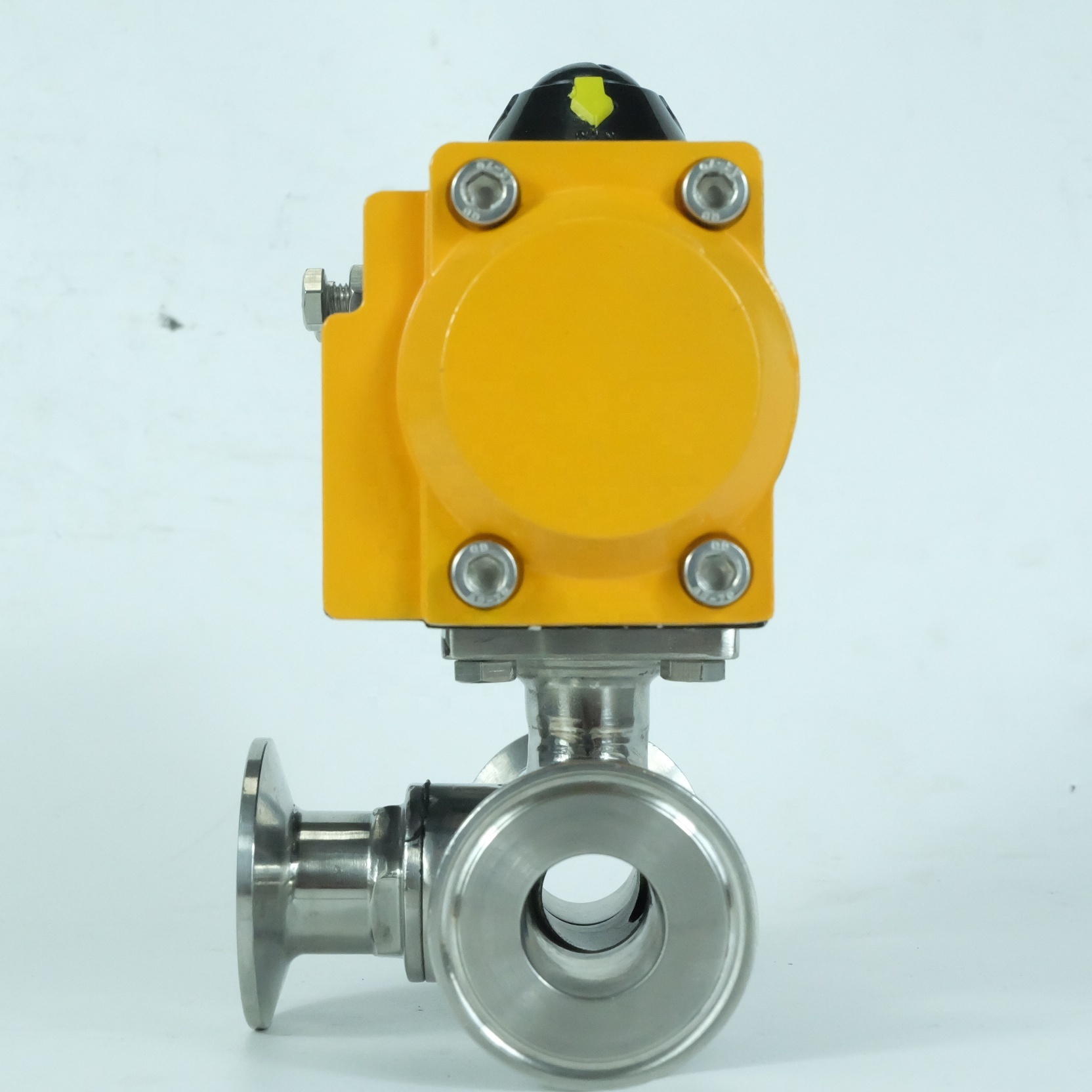 DKV DN50 ball valve stainless steel 304 Hydraulic actuator air control sanitary food grade tri clamp pneumatic 3 way ball valve