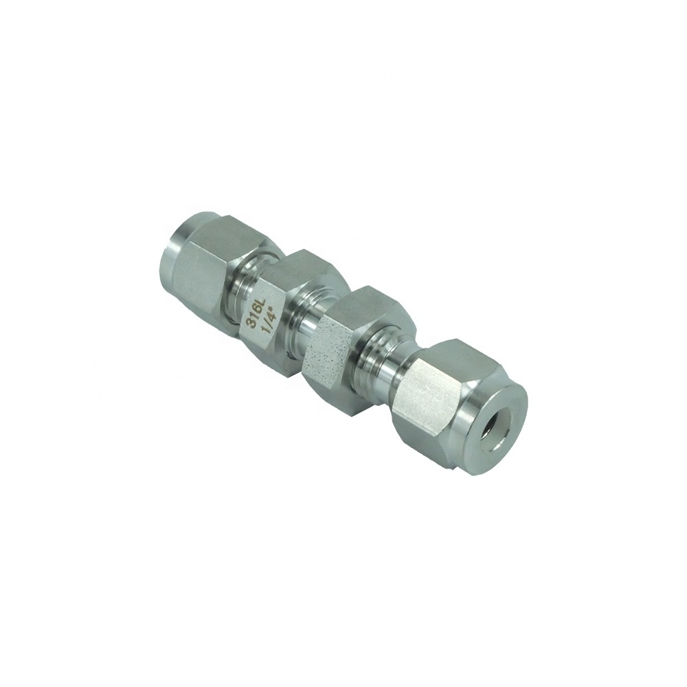 DKV Hydraulic Connector Stainless Steel 304/316 Bulkhead Union Double Ferrules Tube Fittings 6000PSI Male Threaded