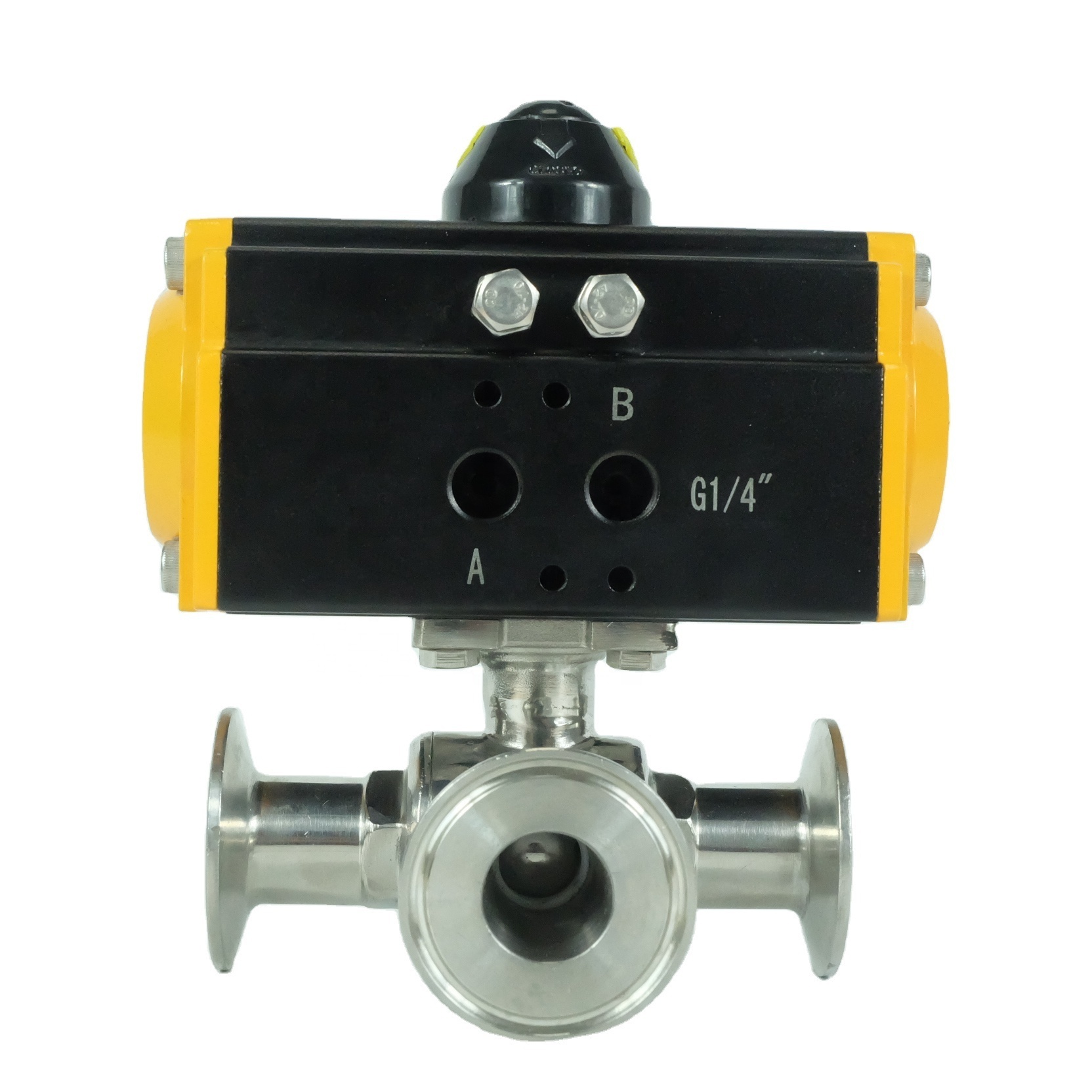 DKV DN50 ball valve stainless steel 304 Hydraulic actuator air control sanitary food grade tri clamp pneumatic 3 way ball valve