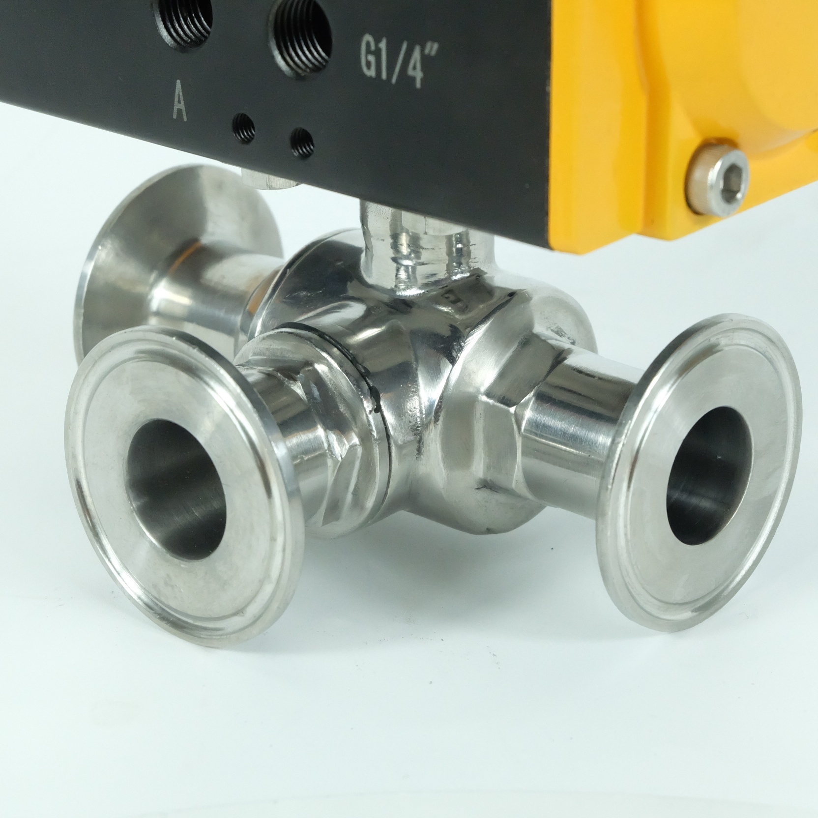 DKV DN50 ball valve stainless steel 304 Hydraulic actuator air control sanitary food grade tri clamp pneumatic 3 way ball valve