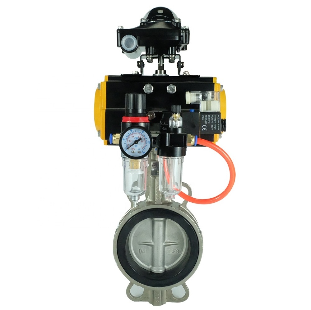 DKV Air Control Wafer Type Butterfly Valve pneumatic cylinder with solenoid valve Pneumatic Butterfly Valve