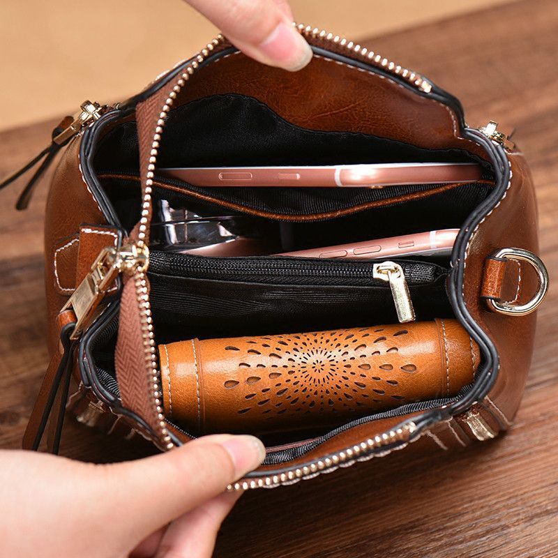 Leather cowhide women's bags vintage crossbody bucket designer bags women's shoulder bags