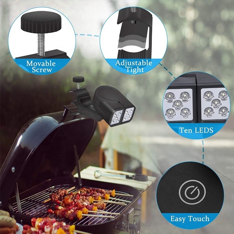 Led Portable BBQ Light With Handle Mount Clip 180 Degrees Barbecue Grilling Outdoor Accessory Tool IPX3 Waterproof Black ABS