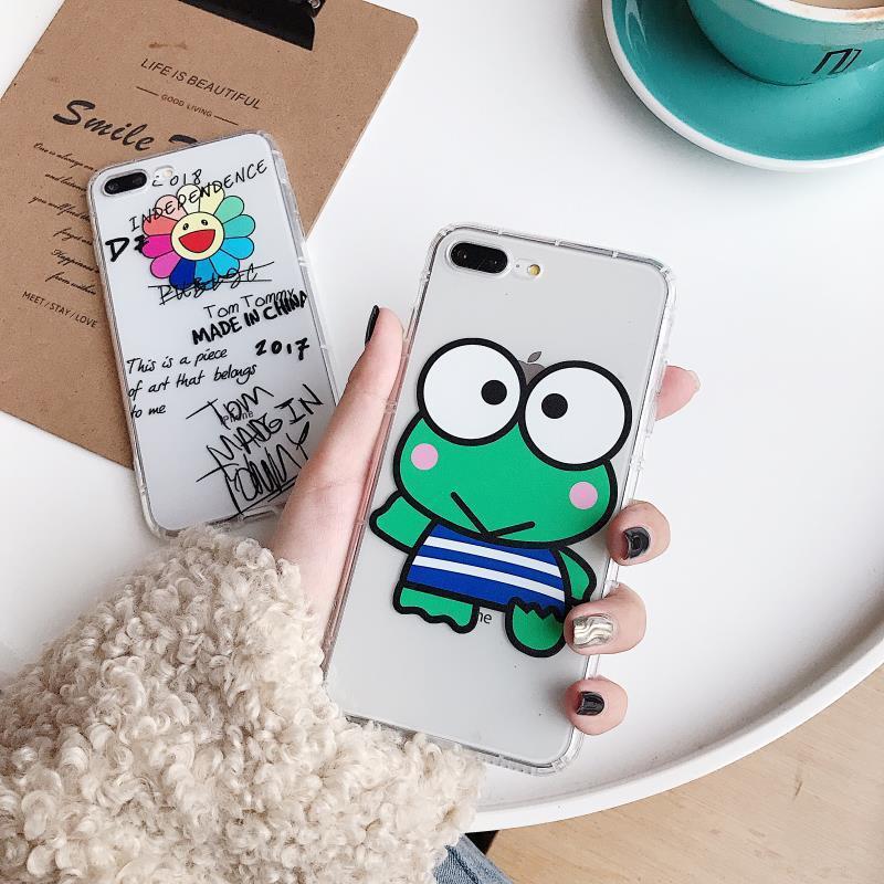 cartoon big eyes frog and English letters design air pressure phone housing case for iphone uv printing custom casing