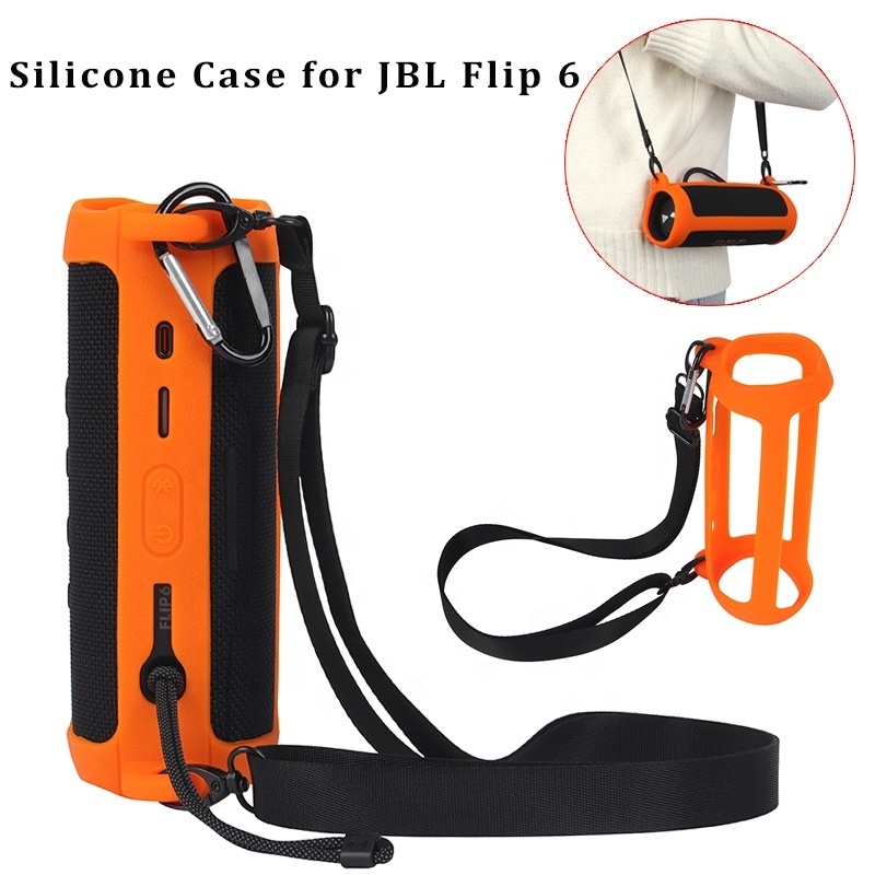 Soft Silicon Protective sangle Case Cover for -JBL Flip 6 Original Speakers with Carabiner Shoulder Strap Portable Carry Case