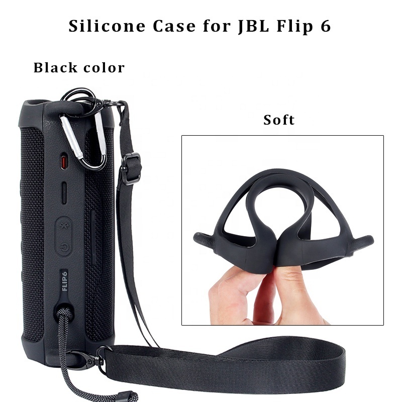 Soft Silicon Protective sangle Case Cover for -JBL Flip 6 Original Speakers with Carabiner Shoulder Strap Portable Carry Case