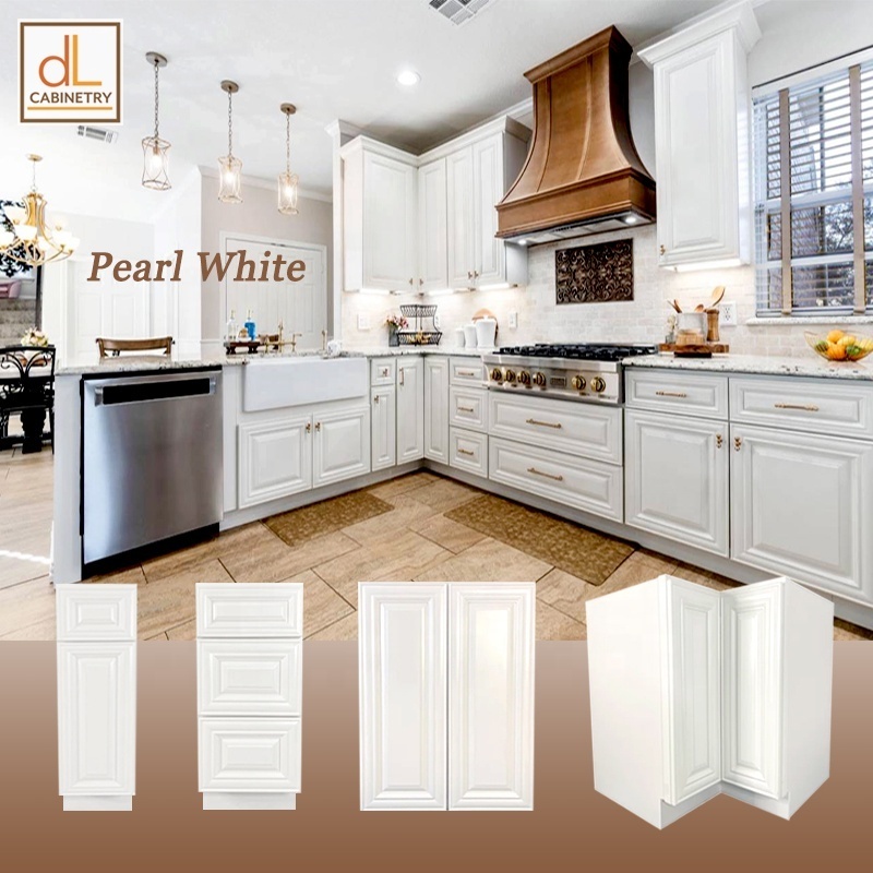 American Standard Model Natural Birch Wooden Pearl White Paint Door Modular RTA Plywood Kitchen Cabinets Stock In US Warehouses