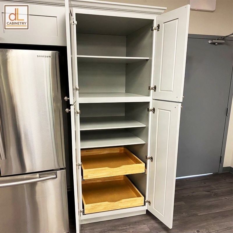 Florida Warehouse No MOQ Modular Cabinet Stock American Shaker Tall Pantry Wood Kitchen Cabinet With 2 Upper Doors & Lower Doors